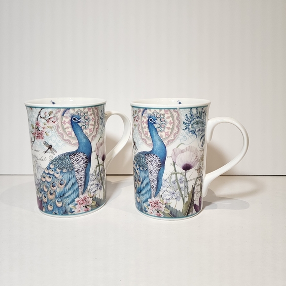 Summer River BV Copyright Porcelain Peacock Tea Mugs 10 oz Volume 4 1/4” Tall - Picture 4 of 10